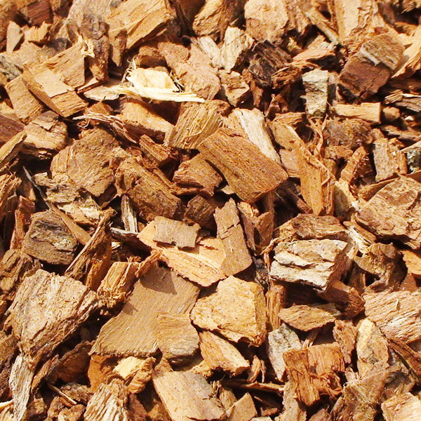 Close up of brown chips from the Willow Bark tree scientifically known as Salix alba